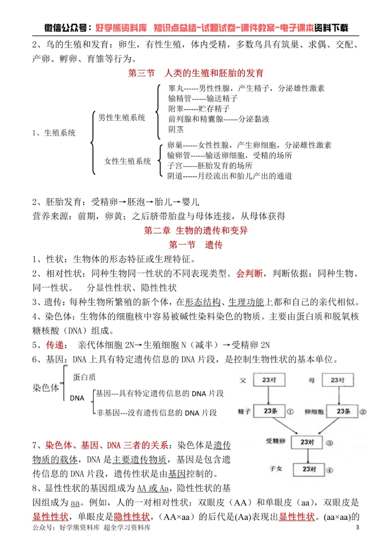 《冀少版八年级下册生物知识点总结_初高中资料库_初中资料库（转存避免链接过期失效）_初中生物》第3页预览