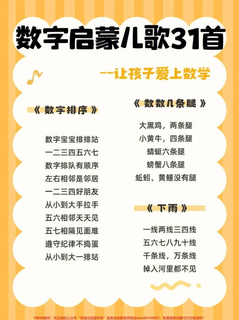 《数字启蒙儿歌31首，让孩子们爱上数学#家长收藏孩子受益#0到3岁早教儿歌#教育#早教儿歌_最新小学1-9年级各科+幼升小+综合类学习资源汇总包_综合类一线老师整理版资源（全网独家）》第5页预览