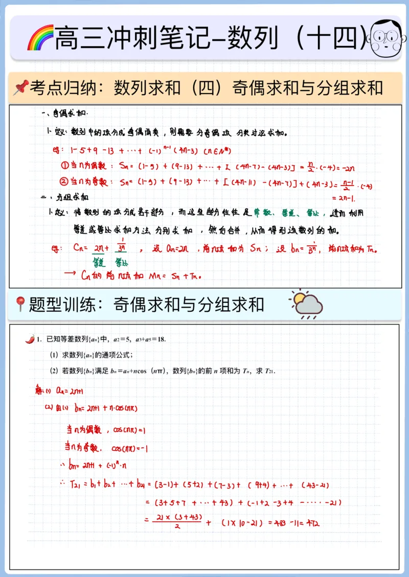 《高三冲刺笔记-数列14-数列求和（四）_2026版高中《二三轮复习+冲刺复习》_高考数学冲刺笔记猫老师猫老师2026版高考数学冲刺笔记+猫老师2026年高考数学考点一遍过全套(完整版)》第1页预览