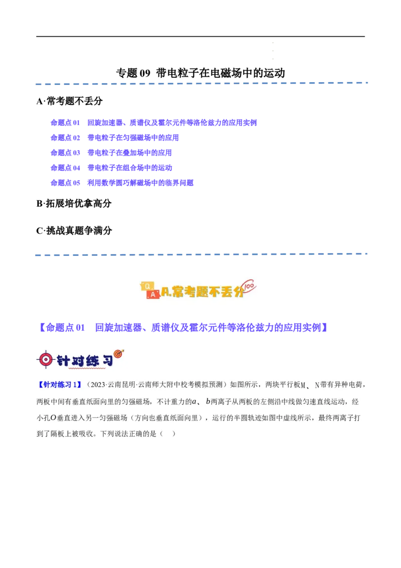 《专题09带电粒子在电磁场中的运动（分层练）（解析版）_初高中资料库_高中资料库（转存避免链接过期失效）_高中物理》第1页预览