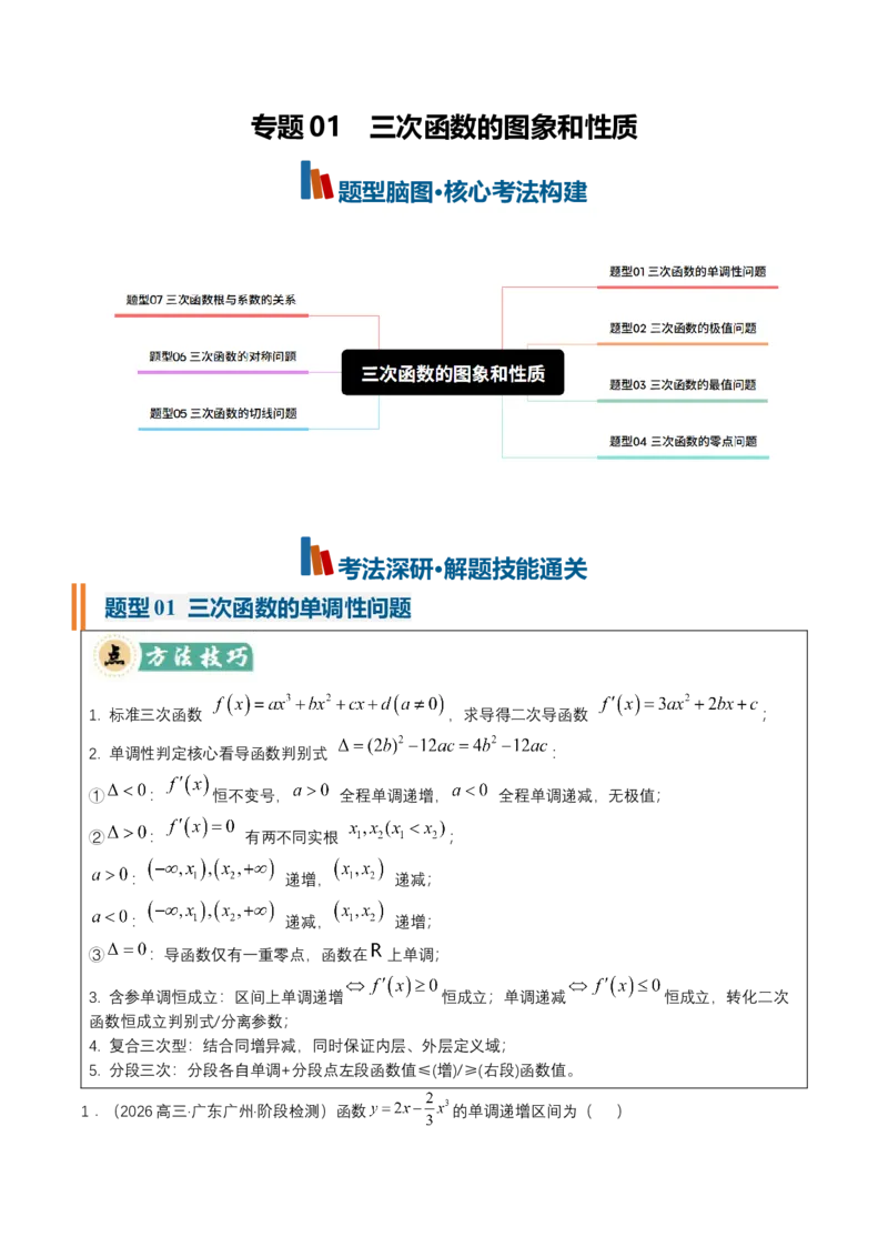 《专题01三次函数的图象和性质7种常见考法归类（核心题型清单）（学生版）_高考一二三轮复习_数学_2027年高考数学一轮更新中_2027年高考数学一轮复习知识清单（全国通用）-G56_2027版》第1页预览