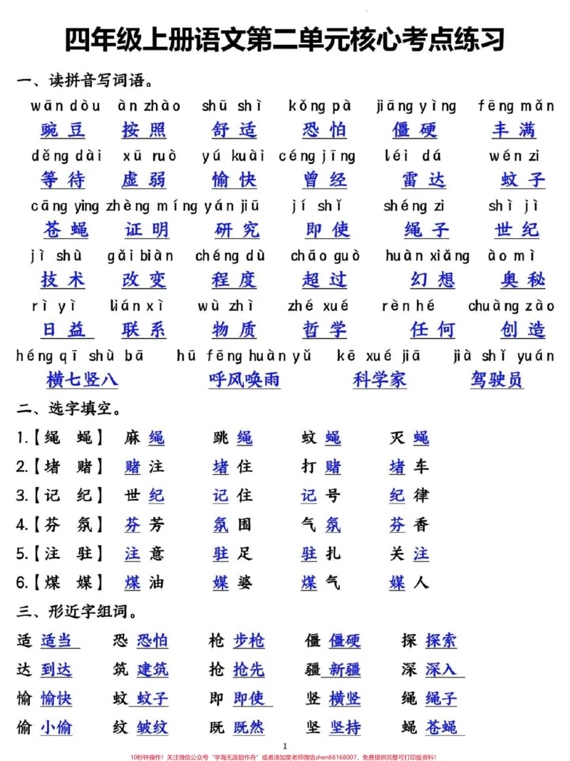 《四年级上册第二单元核心考点复习。#四年级#四年级语文#四年级上册语文#小学语文#单元测试卷_最新小学1-9年级各科+幼升小+综合类学习资源汇总包》第1页预览