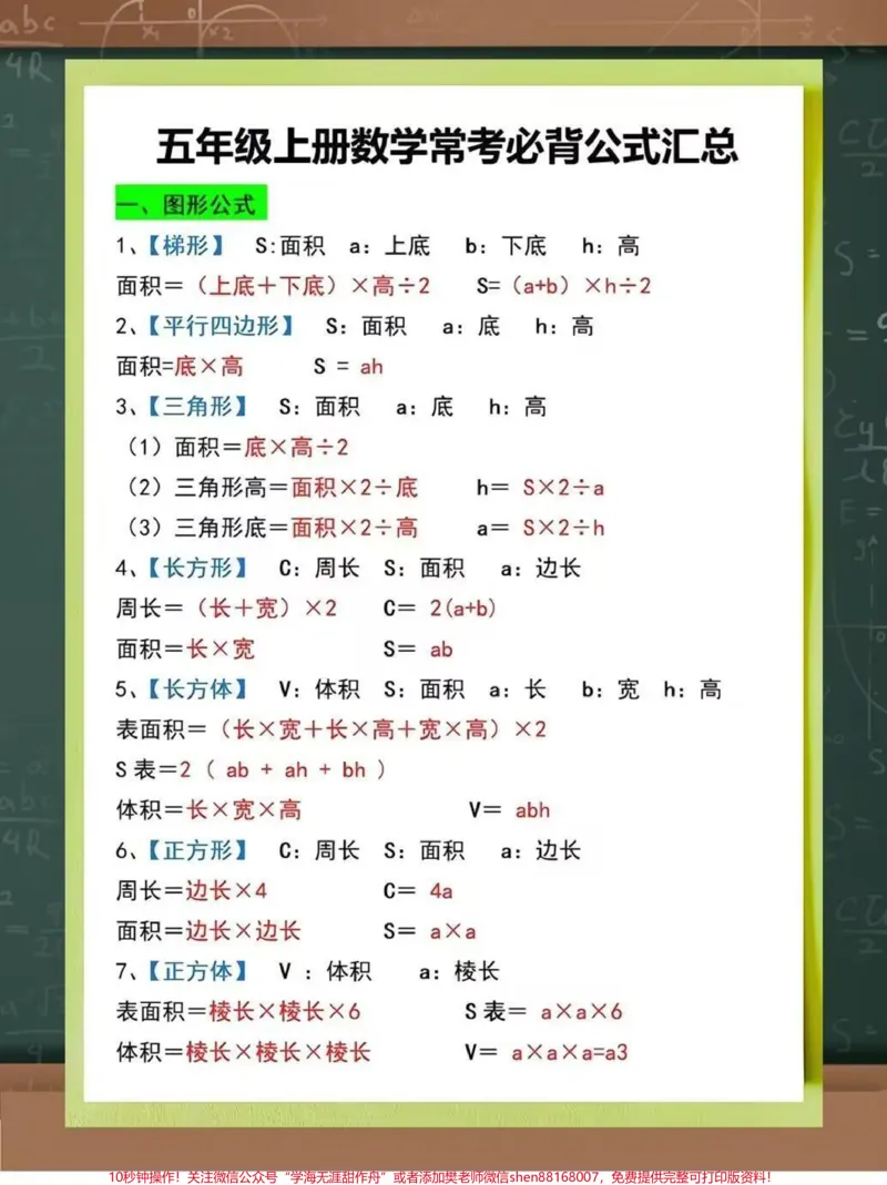 《五年级上册数学重点必背公式汇总打印出来给孩子读一读吧#知识点总结#考考点#五年级数学#五年级上册数学#必背公式_最新小学1-9年级各科+幼升小+综合类学习资源汇总包》第2页预览