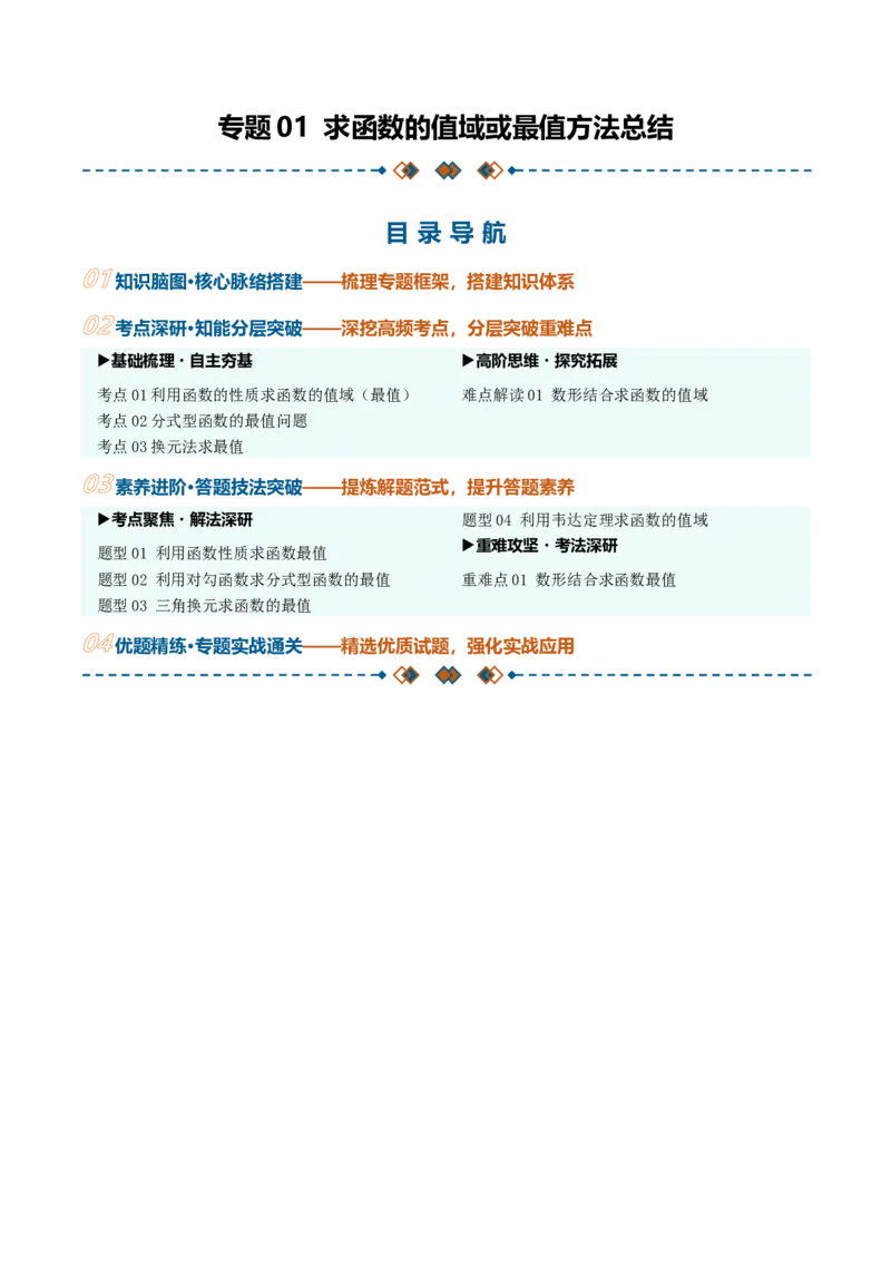 《专题01求函数的值域或最值方法总结（考点清单）（学生版）_高考一二三轮复习_数学_2027年高考数学一轮更新中_2027年高考数学一轮复习知识清单（全国通用）-G56_2027版》第1页预览