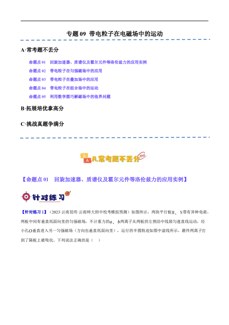《专题09带电粒子在电磁场中的运动（分层练）（原卷版）_初高中资料库_高中资料库（转存避免链接过期失效）_高中物理》第1页预览