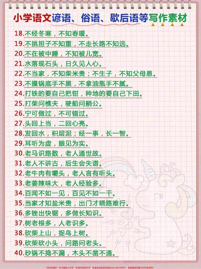 《语文写作谚语,俗语,歇后语等写作素材,可以打印出来给孩子早晚读#写作文技巧_最新小学1-9年级各科+幼升小+综合类学习资源汇总包_综合类一线老师整理版资源(全网独家)》第2页预览
