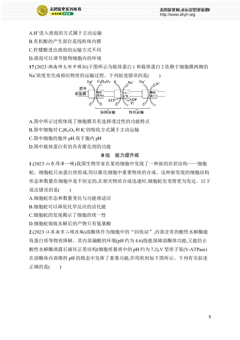 《专题1　细胞的分子组成、结构与物质运输_初高中资料库_高中资料库（转存避免链接过期失效）_高中生物》第5页预览