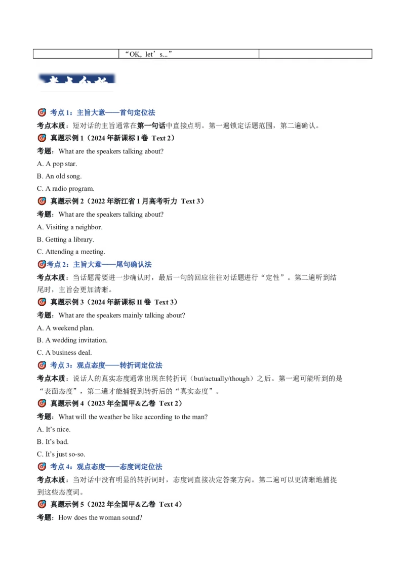 《05短对话精华：主旨大意与观点态度的快速锁定（学生版）_英语(2)_专项复习_2027年高考英语专项更新中_22027年高考英语听力高分突破讲练》第4页预览