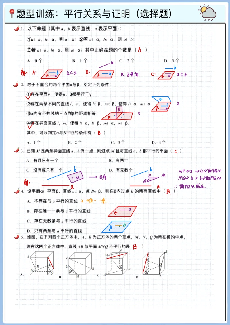 《高三冲刺笔记—立体几何03—平行关系与证明（选择题）_2026版高中《二三轮复习+冲刺复习》_猫老师冲刺笔记高考数学26年_11立体几何》第2页预览