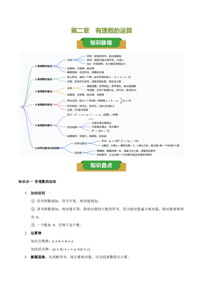《第二章有理数的运算（六大考点+五大易错+易错训练）（知识清单）（教师版）_2026秋初中教辅合集_2027学科网&_2026秋《同步备课系列》7上数学_第二章有理数的运算_单元复习》第1页预览