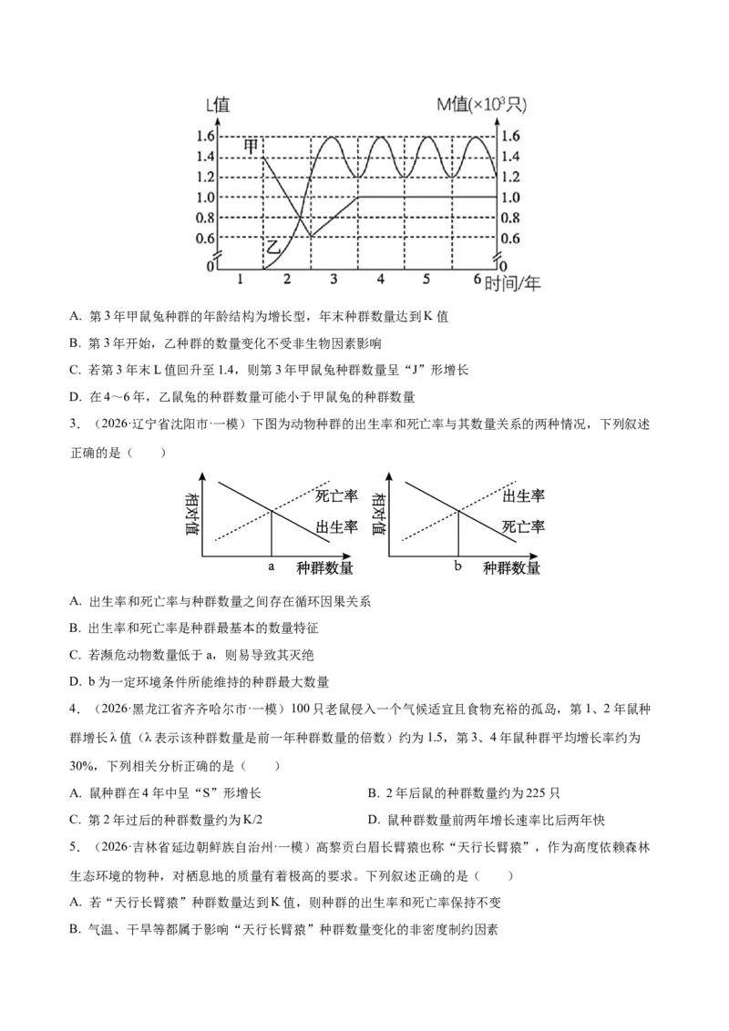 《专题09种群和群落（学生版）(1)_高考一二三轮复习_生物_2027年高考生物专项_2026年高考生物一模试题分类汇编（黑吉辽蒙专用）-G238_2026版》第2页预览