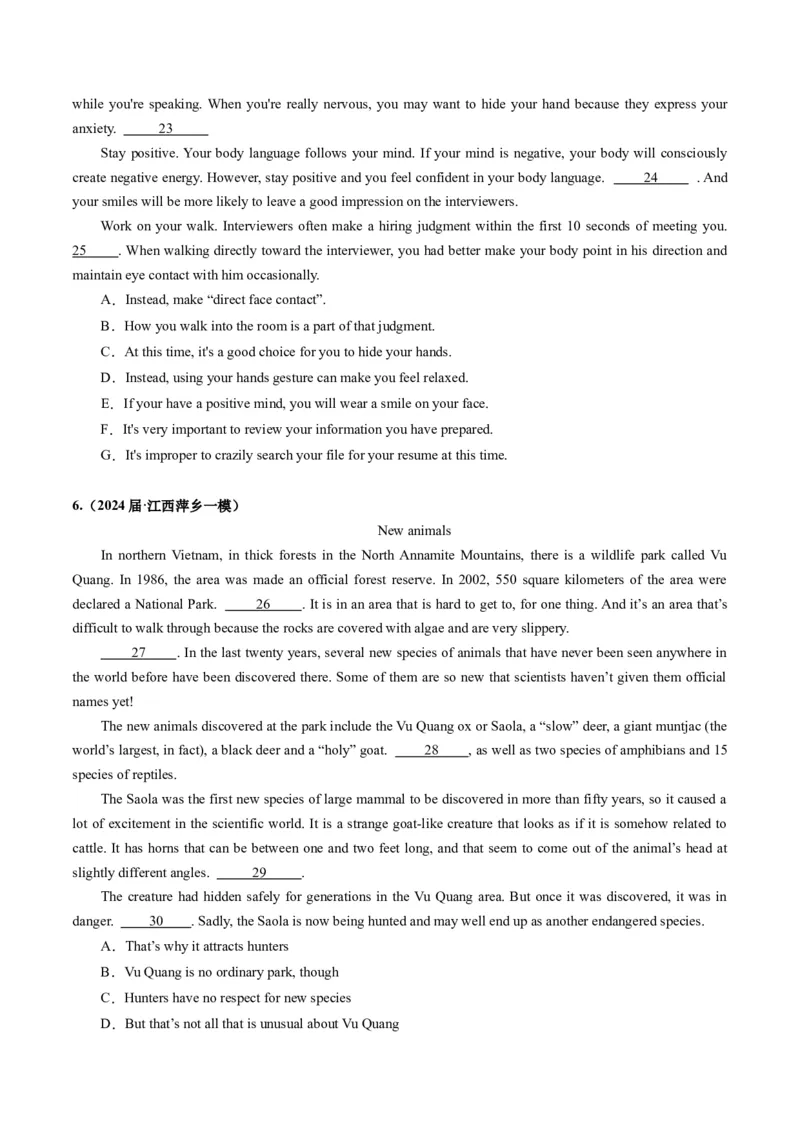 《03七选五（新高考七省专用）（原卷版）_英语(2)_专项复习_2025年_2024年高考一模试题分类汇编英语新高考七省专用》第4页预览
