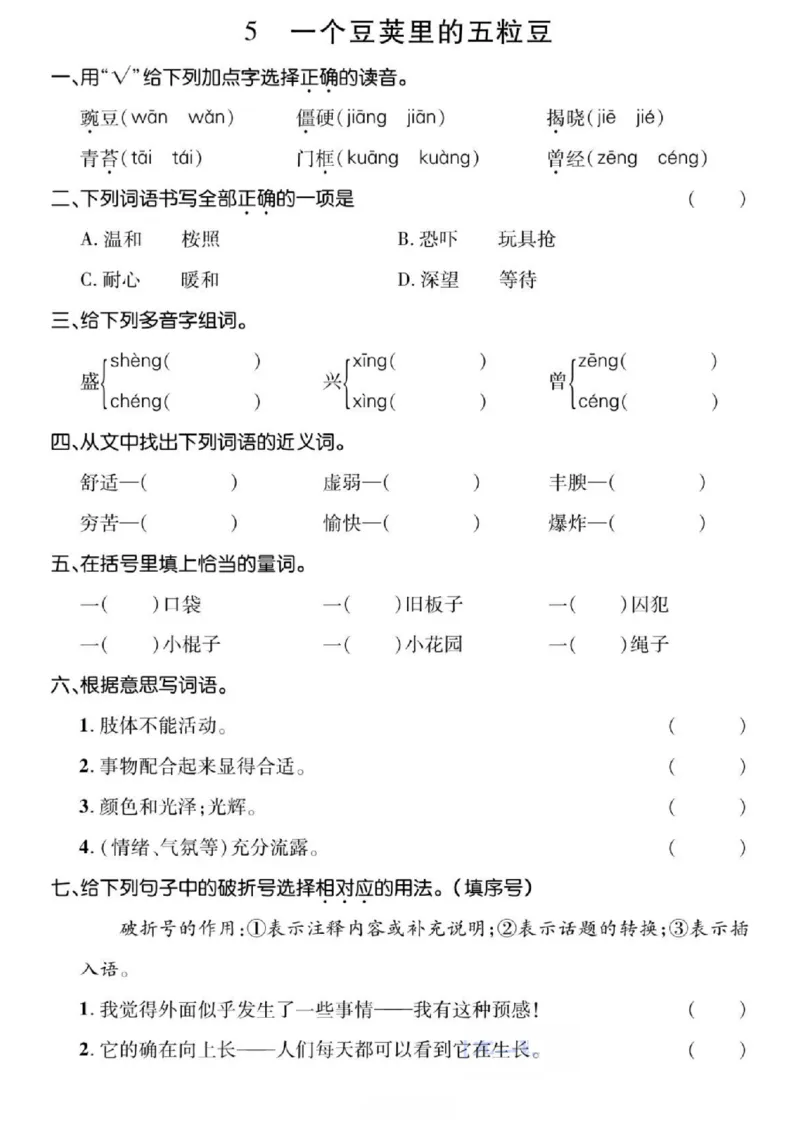 《☆四年级上册语文基础过关_4年级上册同步教辅_4上-语文_四上语文生字＋字帖＋词语》第5页预览