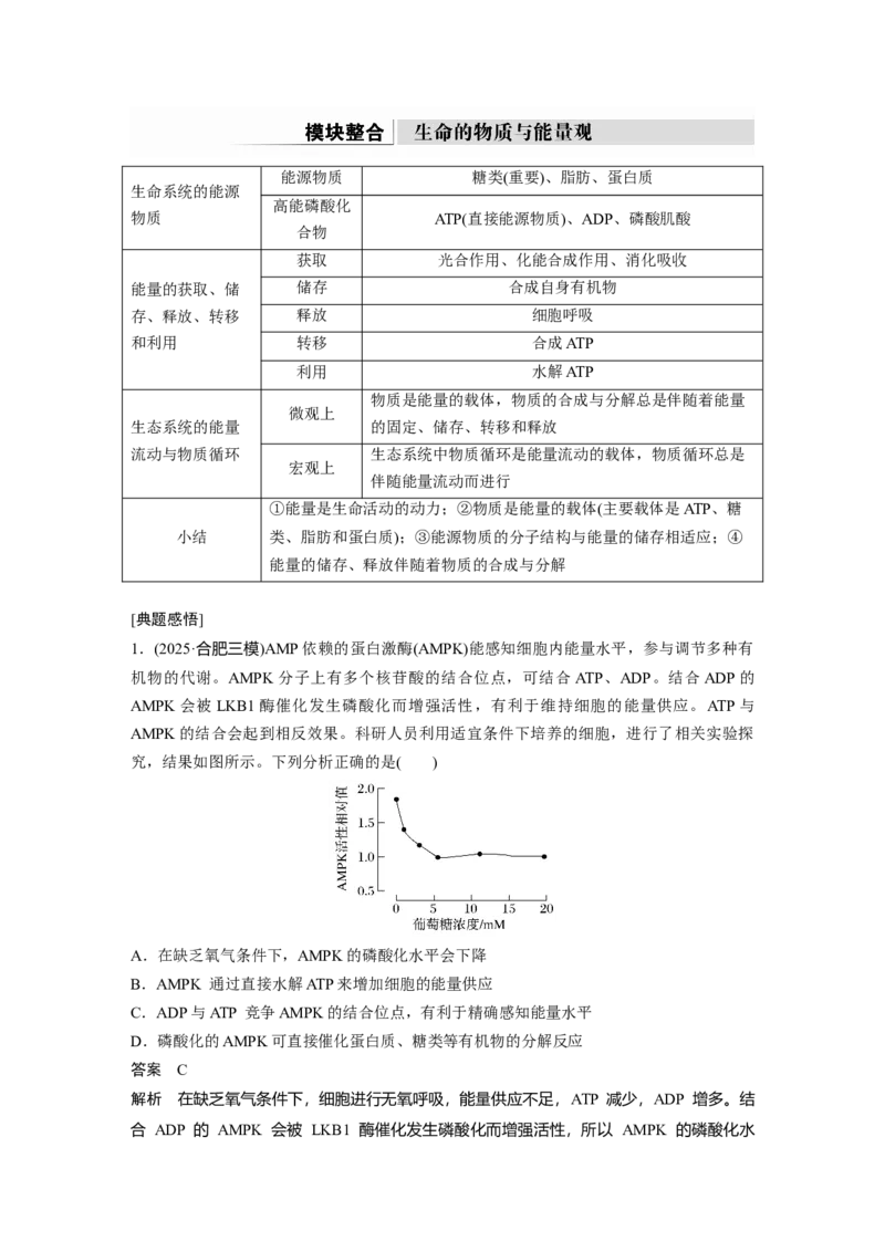 《第一部分　专题二　模块整合　生命的物质与能量观(1)_2026版高中《二三轮复习+冲刺复习》_教师用书Word版文档_第一部分　专题复习》第1页预览