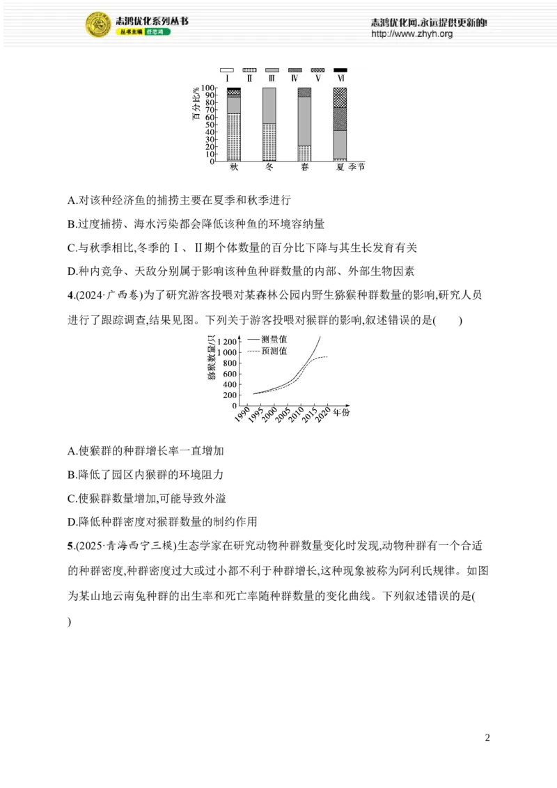 《限时练22　生态调查方法汇总、种群数量变化及生态位与群落的空间结构_2026版高中《二三轮复习+冲刺复习》_高考总复习优化设计二轮用书生物课后习题Word_课后习题_大单元7　生物与环境》第2页预览