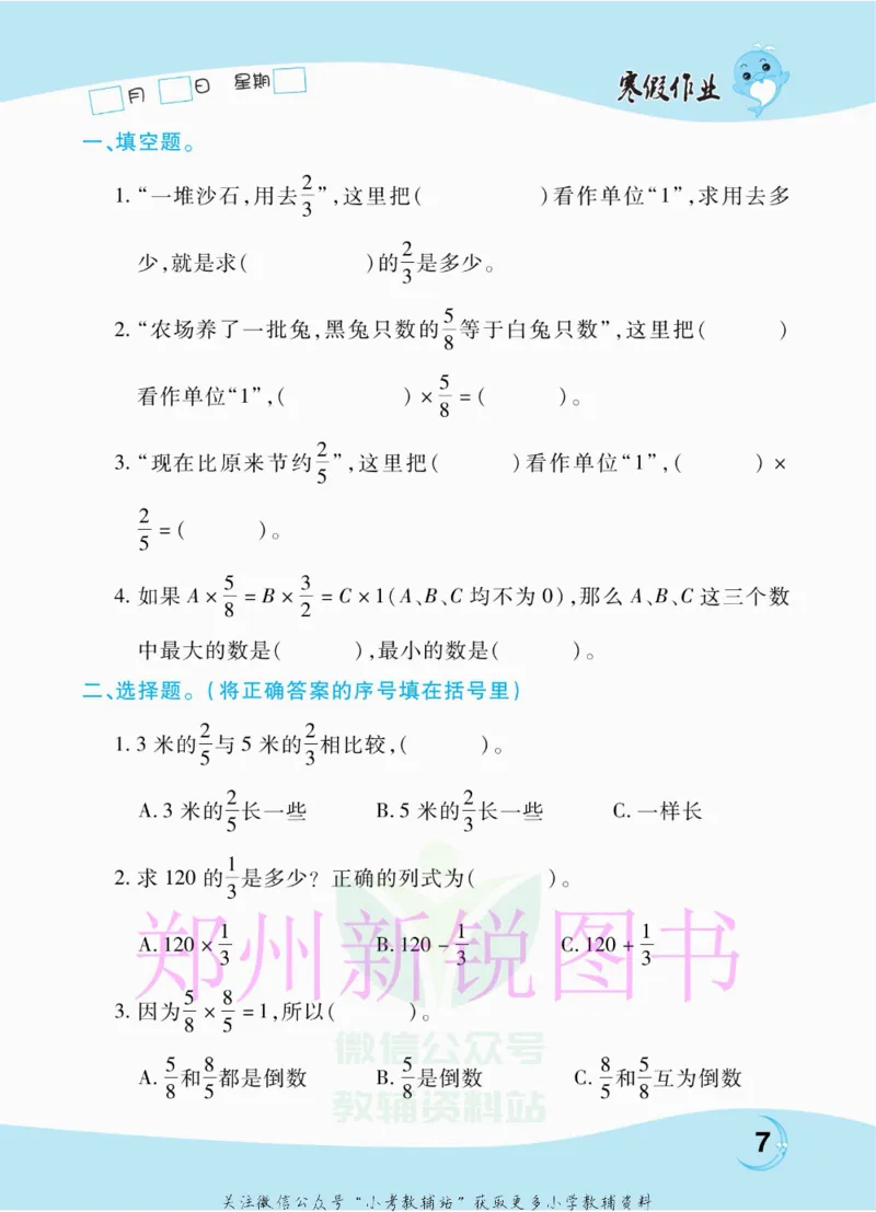 《豫新锐·寒假作业六年级数学江苏版_07.小学语文、英语、数学专区_小学寒假教辅汇总_1~6年级豫新锐·寒假作业》第9页预览