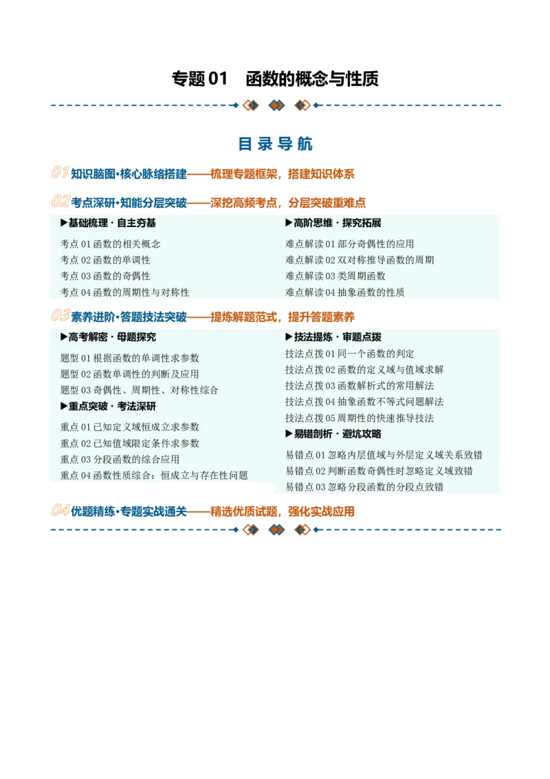 《专题01函数的概念与性质（知识清单）（学生版）_高考一二三轮复习_数学_2027年高考数学一轮更新中_2027年高考数学一轮复习讲义+练习+课件（新教材新高考）-G55_2027版》第1页预览