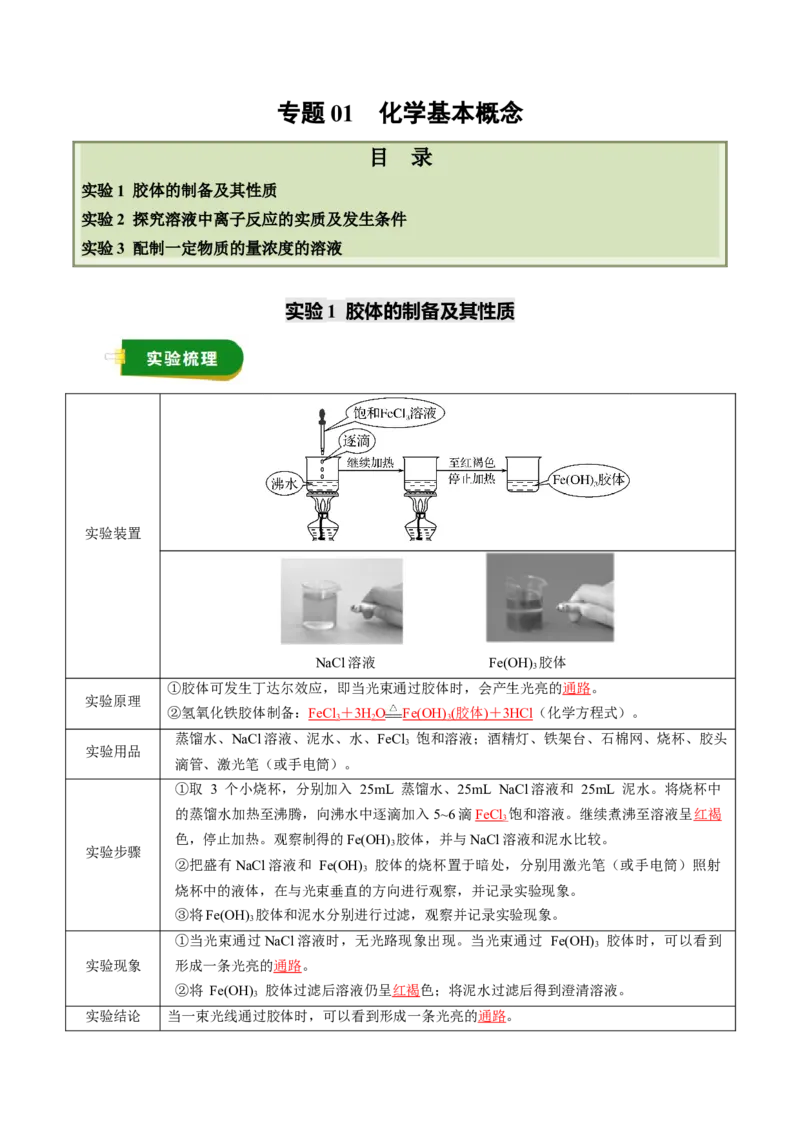 《专题01化学基本概念（教师版）_高考一二三轮复习_化学_2026年高考化学一轮_2026年高考化学一轮复习讲义+练习+课件（新教材新高考）-G55_2026版_第十章化学实验基础与探究》第1页预览