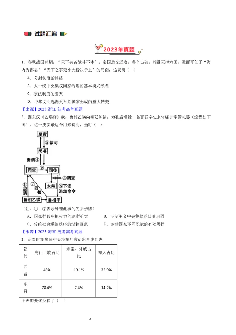 《专题14选择性必修1国家制度与社会治理（原卷版）_初高中资料库_高中资料库（转存避免链接过期失效）_高中历史》第4页预览