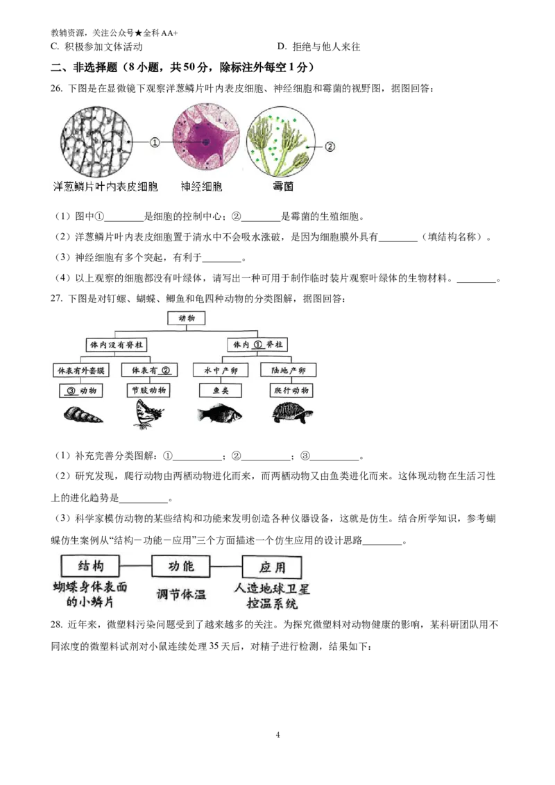 《2025湖南省长沙市中考生物真题(原卷版)_历年中考真题2013-2025_初中生物历年中考真题（2015-2025）_2025年全国中考真题_2025湖南省长沙市中考生物真题》第4页预览