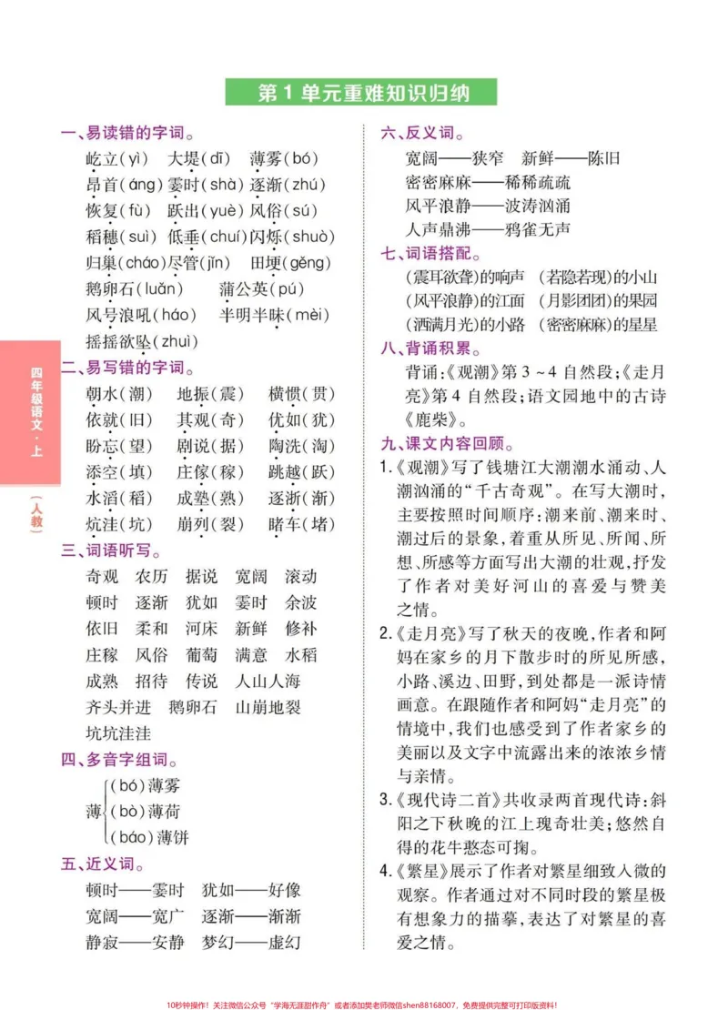 《四年级语文上册1-8单元记背知识一览表。按知识一览表要求完成记背内容，get知识小技巧。掌握四上语文概括，学习起来更容易。#四年级上册语文#四年级语文上册重点知识总结#小学语文四年级上册笔记#四年级语文上册知识点总结#四年级语文-副本》第1页预览