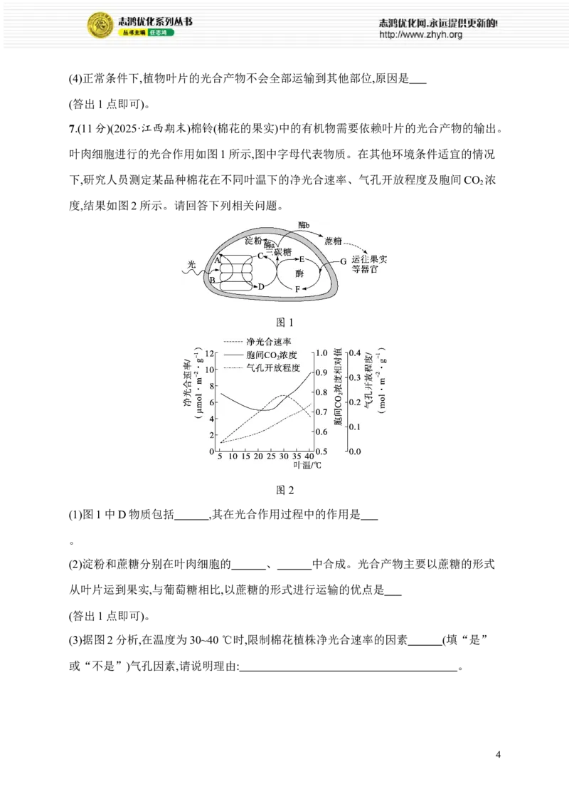 《限时练5　运用“对照”和“变量”思维解答酶类实验题、运用“物质与能量观”分析光合作用与细胞呼吸过程_2026版高中《二三轮复习+冲刺复习》_课后习题_344》第4页预览