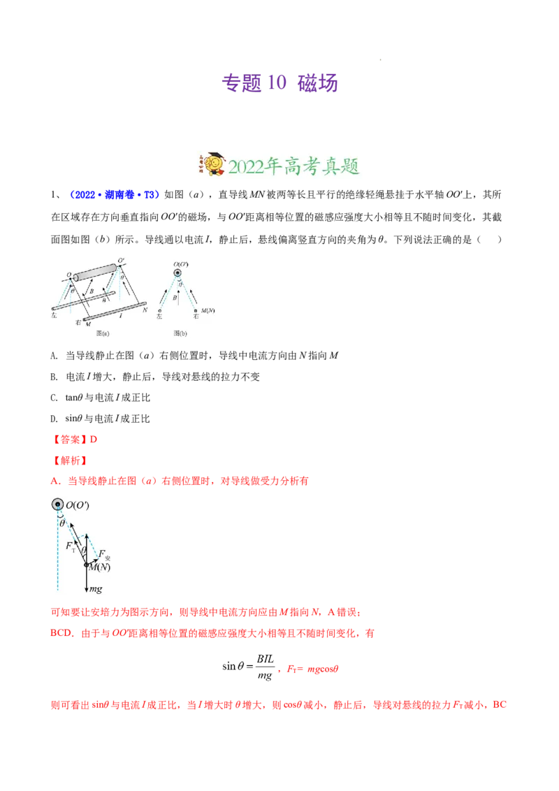 《专题10磁场-三年（2020-2022）高考物理真题分项汇编（全国通用）（解析版）_初高中资料库_高中资料库（转存避免链接过期失效）_高中物理》第1页预览