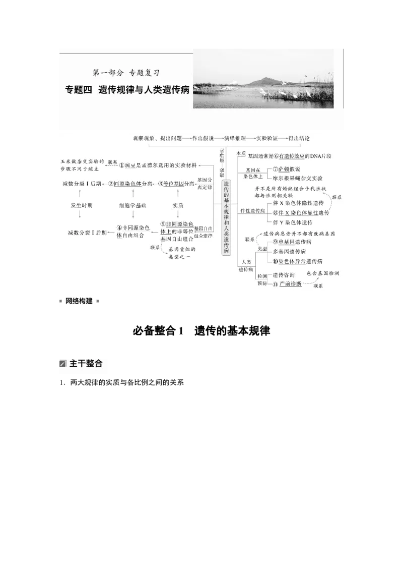 《第一部分 专题四 必备整合1 遗传的基本规律(1)_2026版高中《二三轮复习+冲刺复习》_教师用书Word版文档_第一部分 专题复习》第1页预览
