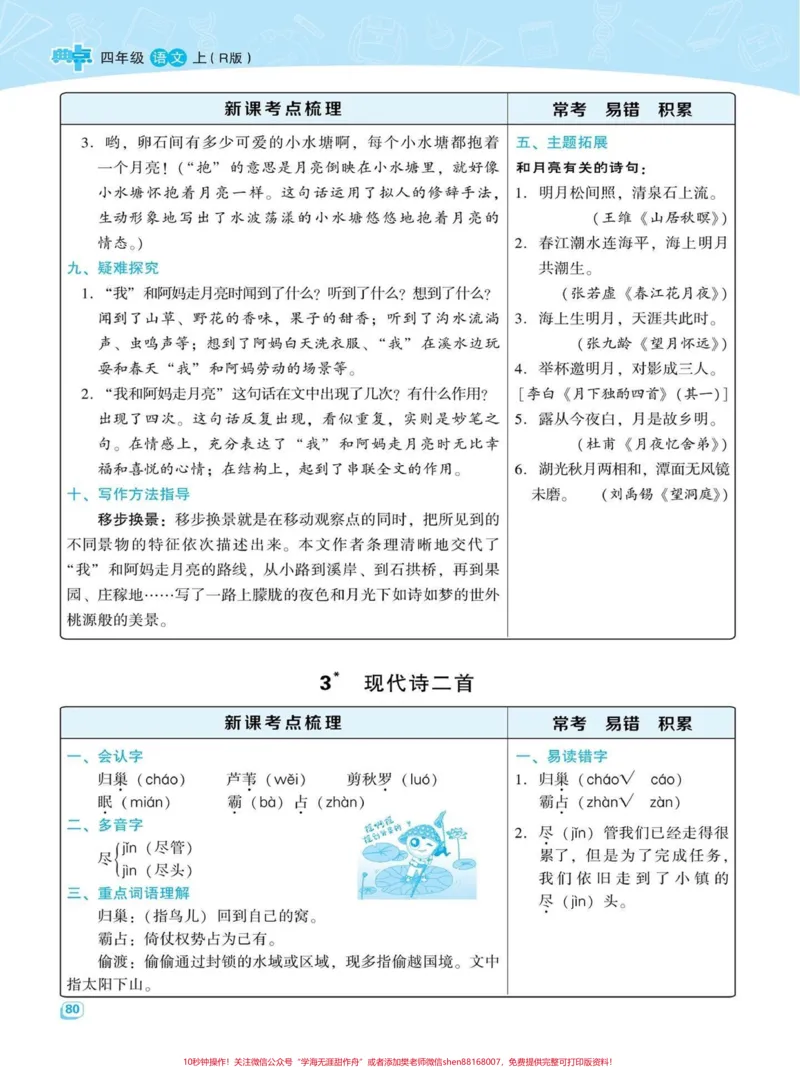 《四年级语文上册每一课重点考点梳理共41页。四年级语文上册每一课重点考点梳理，全册共41页。家长get起来，打印出来让孩子们学习起来。保姆级上分教程有电子版可打印#期中复习重点#四年级语文#语文考点#语文重点知识#四年级语文上册-副本》第4页预览