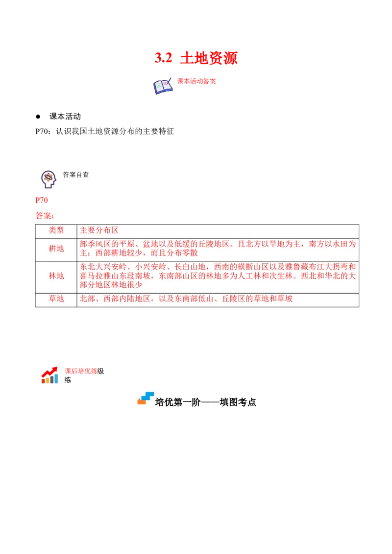 《3.2土地资源-2022-2023学年八年级地理上册课后培优分级练（人教版）（解析版）_初中全科知识点总结和试卷_赠送习题试卷_初中3年学习辅助资料_1、初中学习资料_4-8、地理》第1页预览