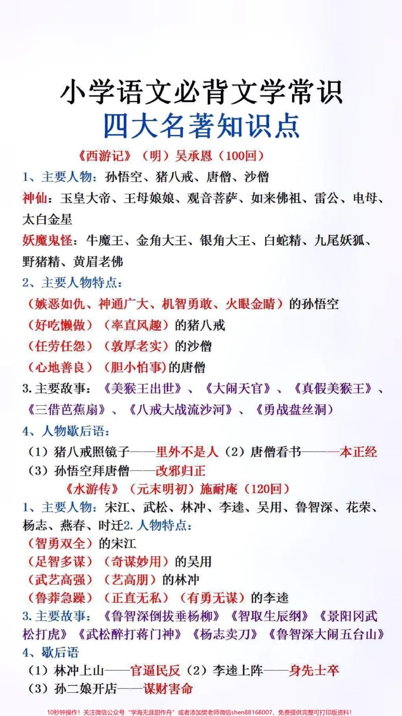 《小学文学常识四大名著知识点#必考考点#小学语文#文学常识_最新小学1-9年级各科+幼升小+综合类学习资源汇总包_价值20万元!最新小学1-9年级各科+幼升小+综合类学习资源汇总包》第1页预览