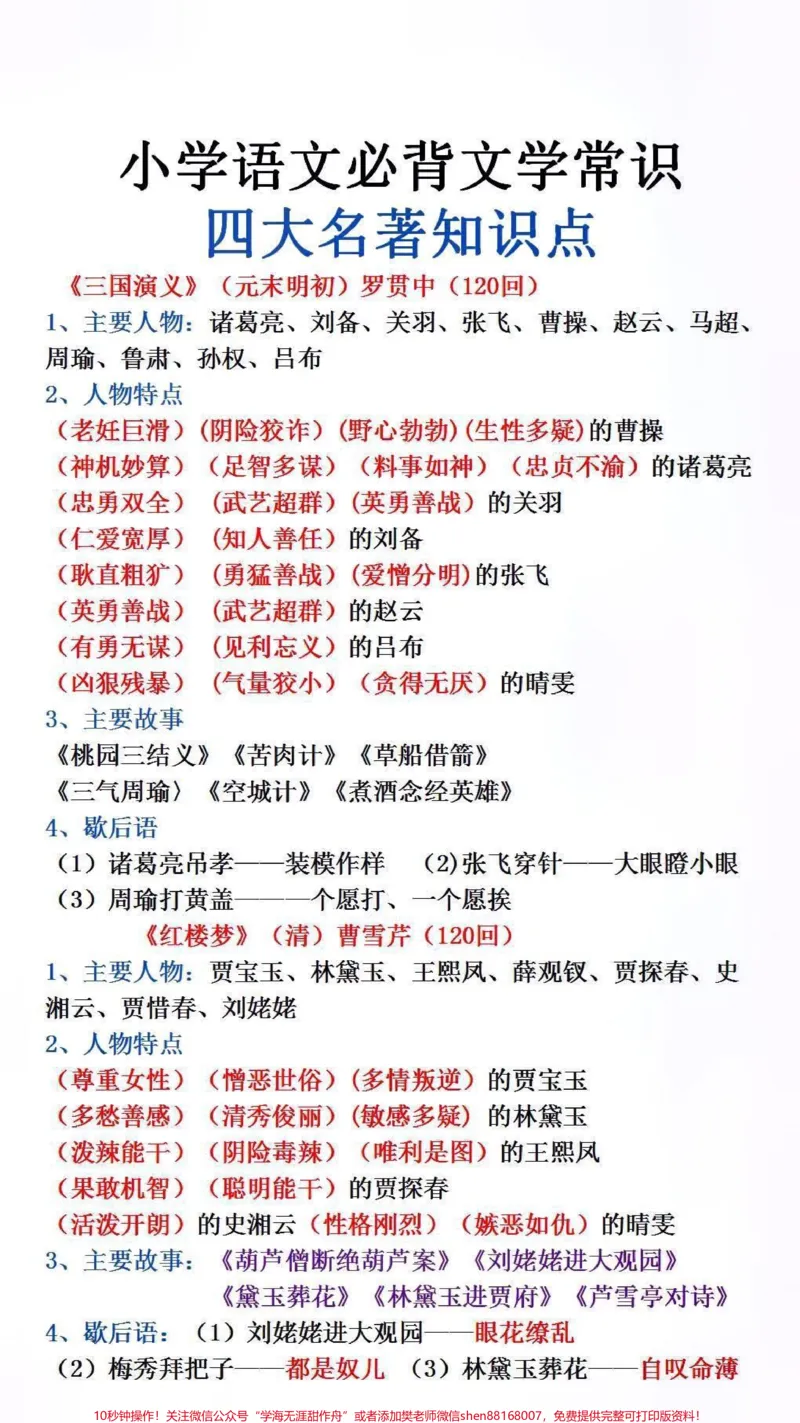 《小学文学常识四大名著知识点#必考考点#小学语文#文学常识_最新小学1-9年级各科+幼升小+综合类学习资源汇总包_价值20万元!最新小学1-9年级各科+幼升小+综合类学习资源汇总包》第2页预览