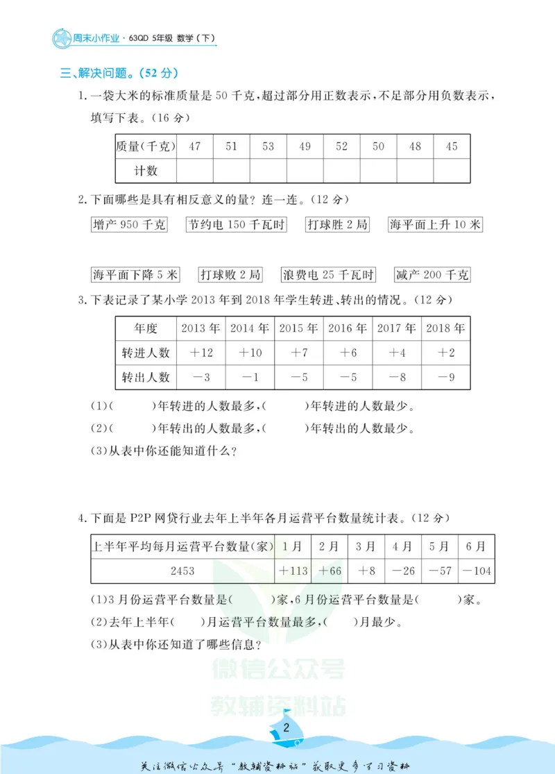 《黄冈名卷五年级下册数学青岛六三制周末小作业(1)_07.小学语文、英语、数学专区_1~6年级全册黄冈名卷_5年级黄冈名卷_下册数学》第5页预览