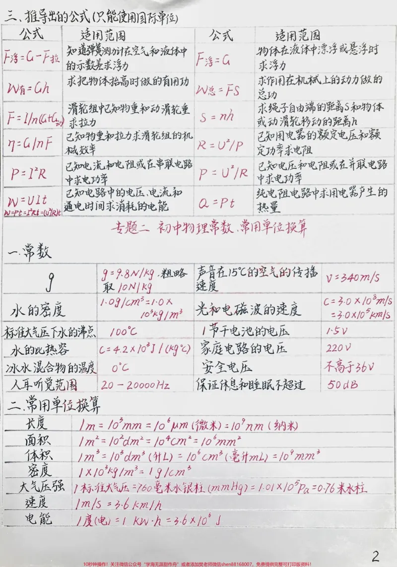 《初中物理手写笔记#手写笔记#知识点总结_最新小学1-9年级各科+幼升小+综合类学习资源汇总包_价值20万元！最新小学1-9年级各科+幼升小+综合类学习资源汇总包》第2页预览