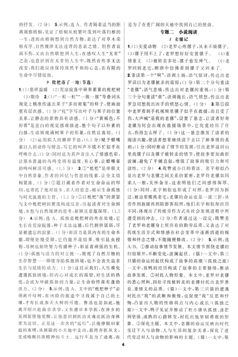 《语文花开-现代文阅读-9年级参考答案_2026秋初中教辅合集_2027语文花开_2027初中《语文花开•现代文阅读》9年级》第4页预览
