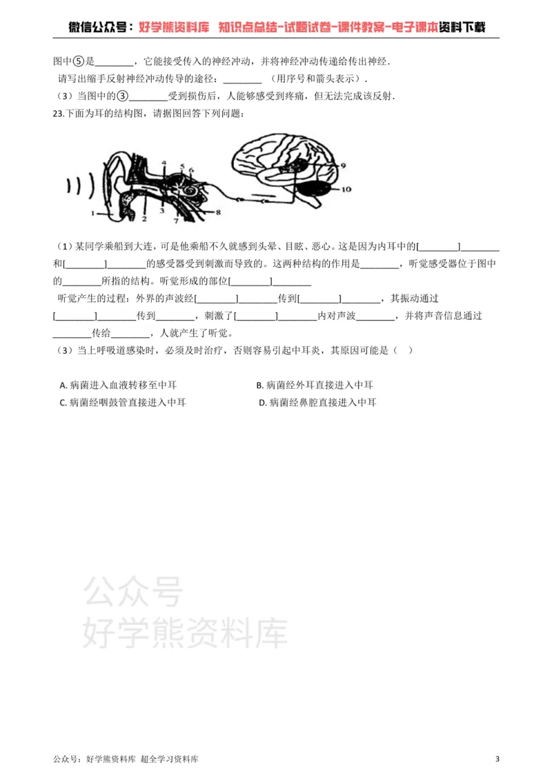 《冀教版七年级下册生物第四章合理用脑高效学习单元检测_初高中资料库_初中资料库（转存避免链接过期失效）_初中生物》第3页预览