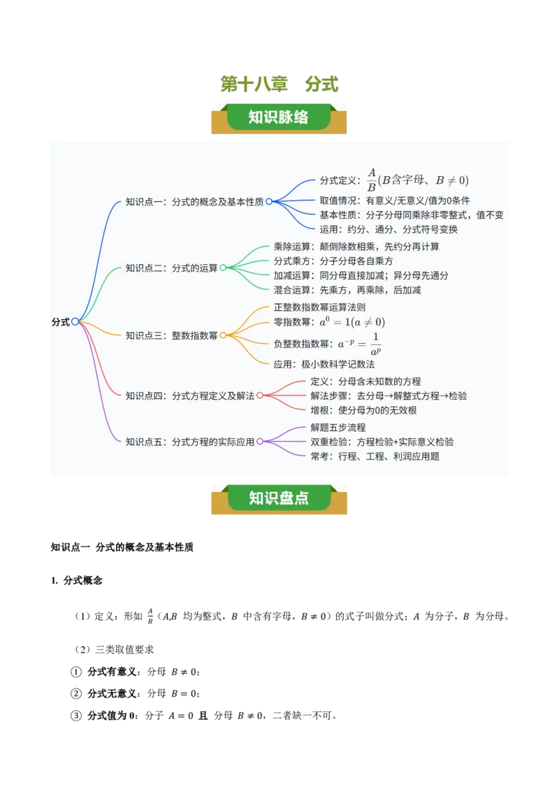 《第十八章分式（五大考点+七大易错+易错训练）（知识清单）（教师版）_2026秋初中教辅合集_2027学科网&_2026秋《同步备课系列》8上数学_第十八章分式_单元复习》第1页预览