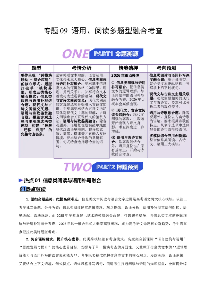《专题09语用、阅读多题型融合考查（热点专练）（全国通用）（解析版）_高考一二三轮复习_语文_2026年-语文专项复习_2026年高考语文终极冲刺讲练测（全国通用）-G459_2026版》第1页预览