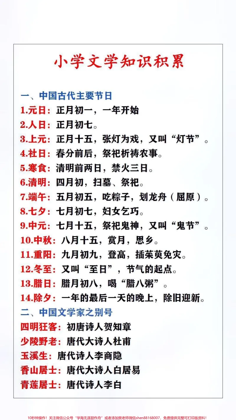 《小学文学知识积累#文学常识#qunju888.com618好物节_最新小学1-9年级各科+幼升小+综合类学习资源汇总包_价值20万元!最新小学1-9年级各科+幼升小+综合类学习资源汇总包》第1页预览