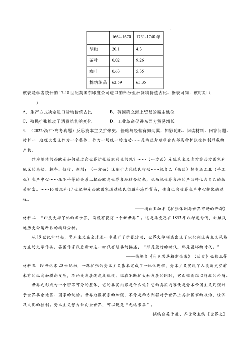 《专题06资本主义世界市场的形成和发展（原卷版）-三年（2020-2022）高考历史真题分项汇编（全国通用）_初高中资料库_高中资料库（转存避免链接过期失效）_高中历史》第5页预览