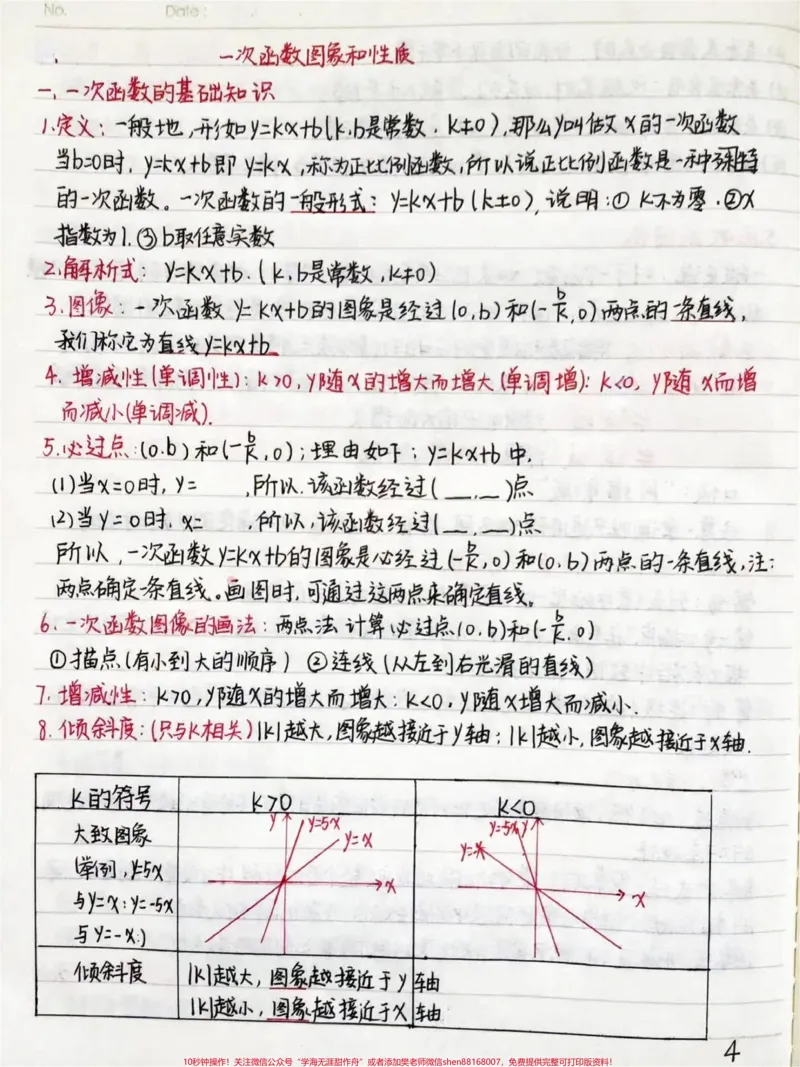 《初中数学函数手写笔记，好好努力期末考一个好成绩吧，你的努力最终都不会辜负你的，低头是题海，抬头是前途#数学#初中数学#每天学习一点点#图文伙伴计划》第4页预览