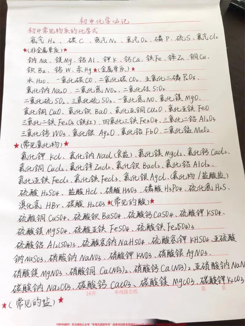 《初中化学必记知识笔记，两个星期背完#化学#知识点总结#每天学习一点点_最新小学1-9年级各科+幼升小+综合类学习资源汇总包_初中一线老师整理版资源（全网独家）》第1页预览