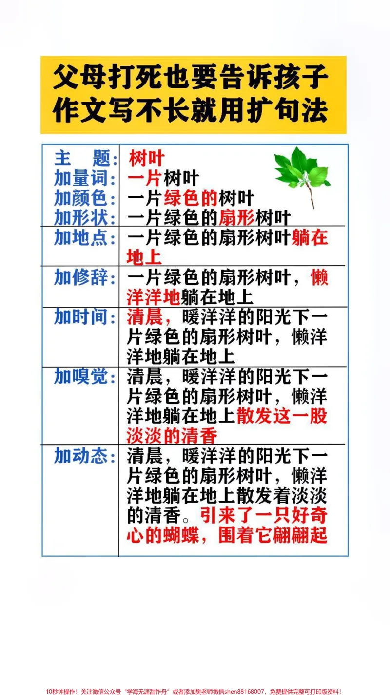 《父母在忙也要告诉孩子，作文写不常就用扩句法五感法#作文素材#作文写作技巧_最新小学1-9年级各科+幼升小+综合类学习资源汇总包_综合类一线老师整理版资源（全网独家）》第1页预览