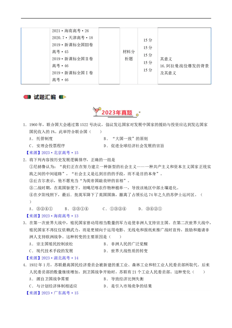 《专题12两次世界大战、十月革命与国际秩序的演变（原卷版）_初高中资料库_高中资料库（转存避免链接过期失效）_高中历史》第3页预览