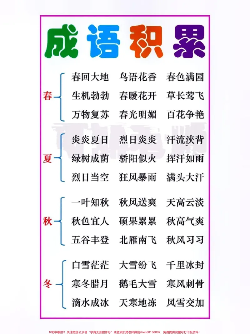 《成语积累。#关注我持续更新小学知识#词语积累#小学语文#暑假预习#四季成语积累@qunju888.com小助手@qunju888.com热点宝@qunju888.com创作者中心@qunju888.com来客官方助推官》第1页预览