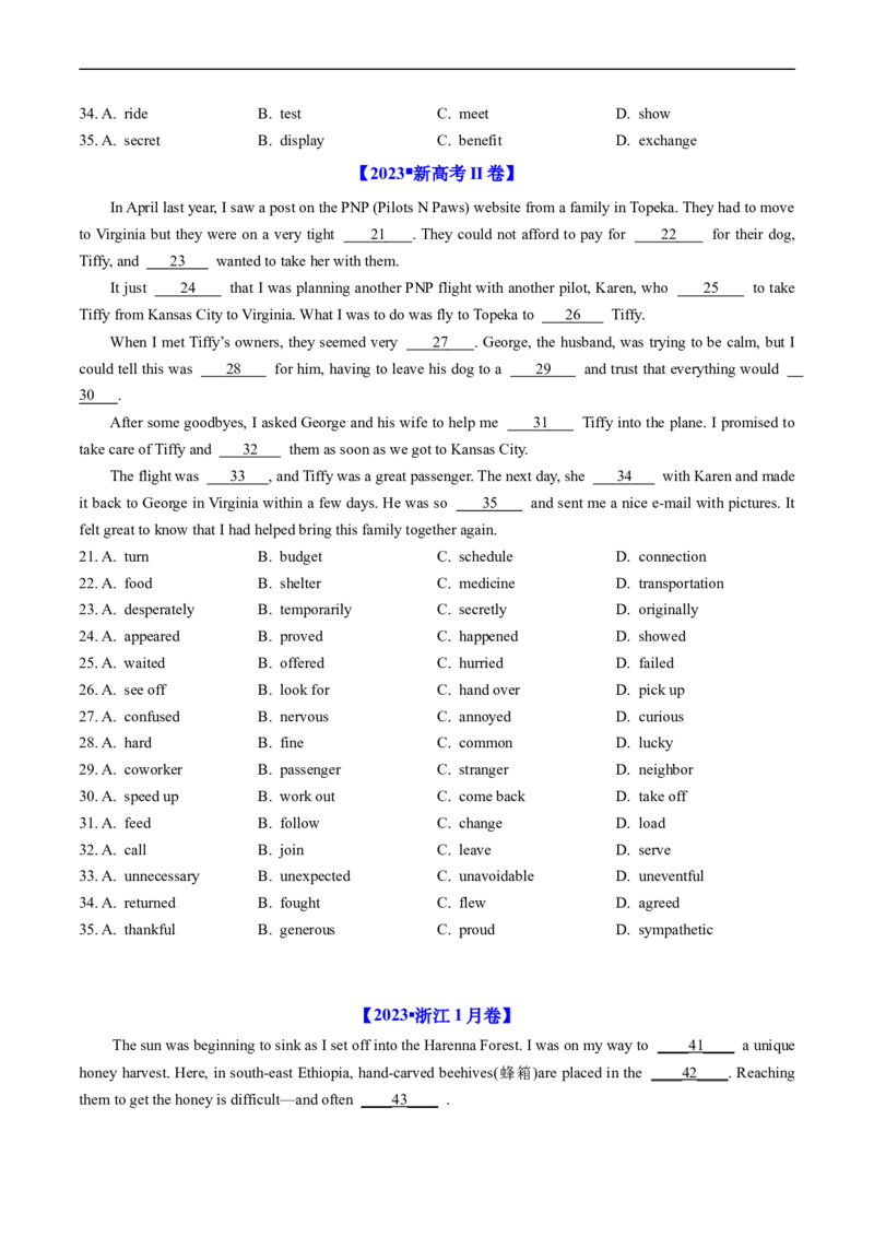 《专题17完形填空记叙文（新高考15空）-学易金卷：五年（2019-2023）高考英语真题分项汇编（原卷版）_初高中资料库_高中资料库（转存避免链接过期失效）_高中英语》第2页预览
