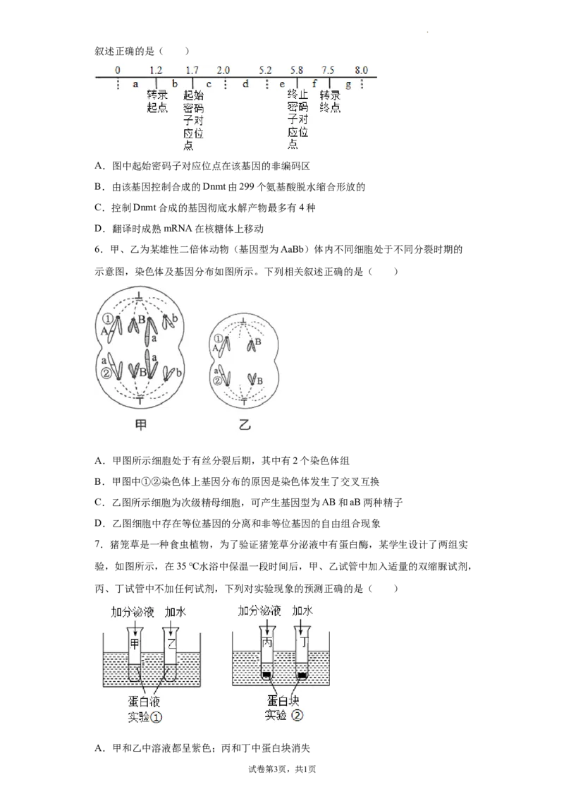 《卷2-备战2022年高考生物名校地市好题必刷全真模拟卷（江苏专用）·第一辑（原卷版）_初高中资料库_高中资料库（转存避免链接过期失效）_高中生物》第3页预览