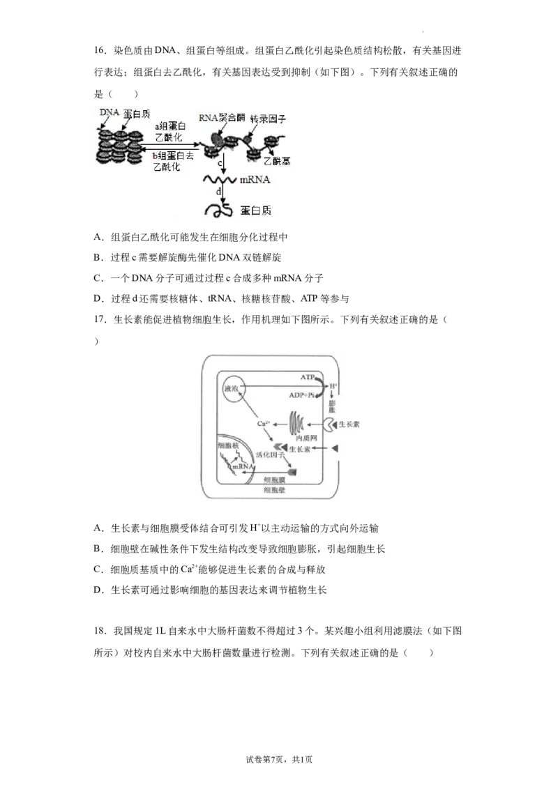 《卷2-备战2022年高考生物名校地市好题必刷全真模拟卷（江苏专用）·第一辑（原卷版）_初高中资料库_高中资料库（转存避免链接过期失效）_高中生物》第7页预览