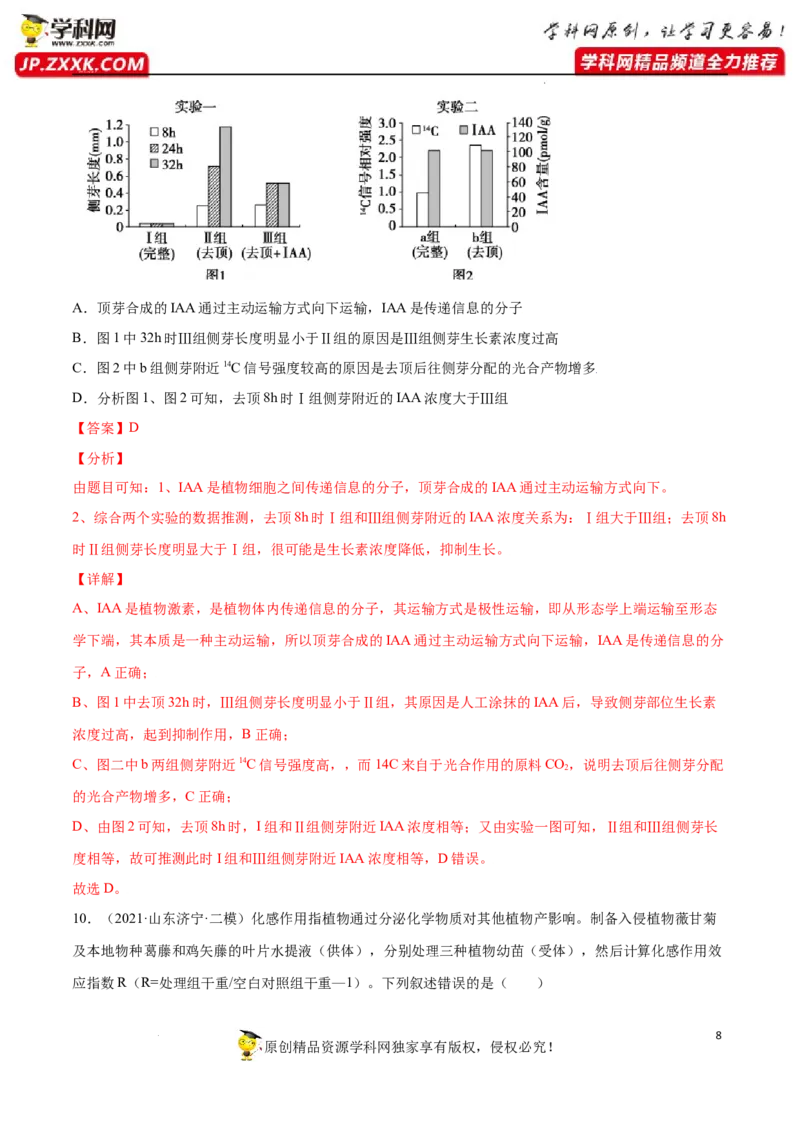 《卷1-备战2022年高考生物名校地市好题必刷全真模拟卷（山东专用）·第一辑（解析版）_初高中资料库_高中资料库（转存避免链接过期失效）_高中生物》第8页预览