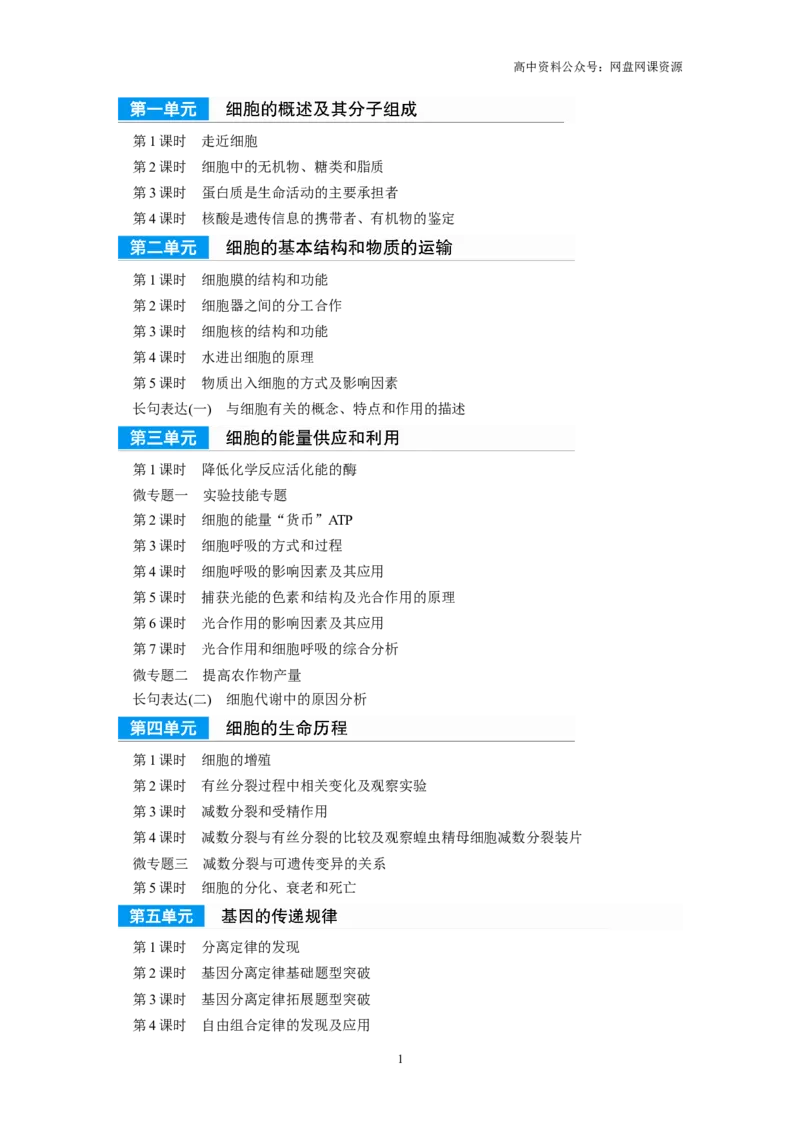 《复习讲义目录_初高中资料库_高中资料库（转存避免链接过期失效）_高中生物》第1页预览